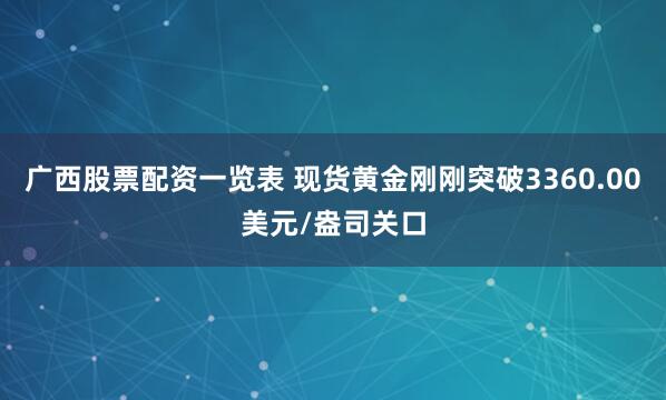 广西股票配资一览表 现货黄金刚刚突破3360.00美元/盎司关口